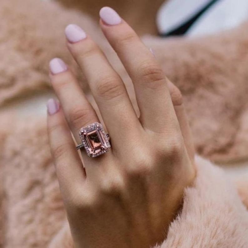 Emerald Cut Morganite Engagement Ring - djoyr
