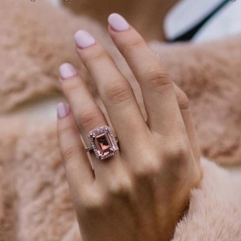 Emerald Cut Morganite Engagement Ring - djoyr