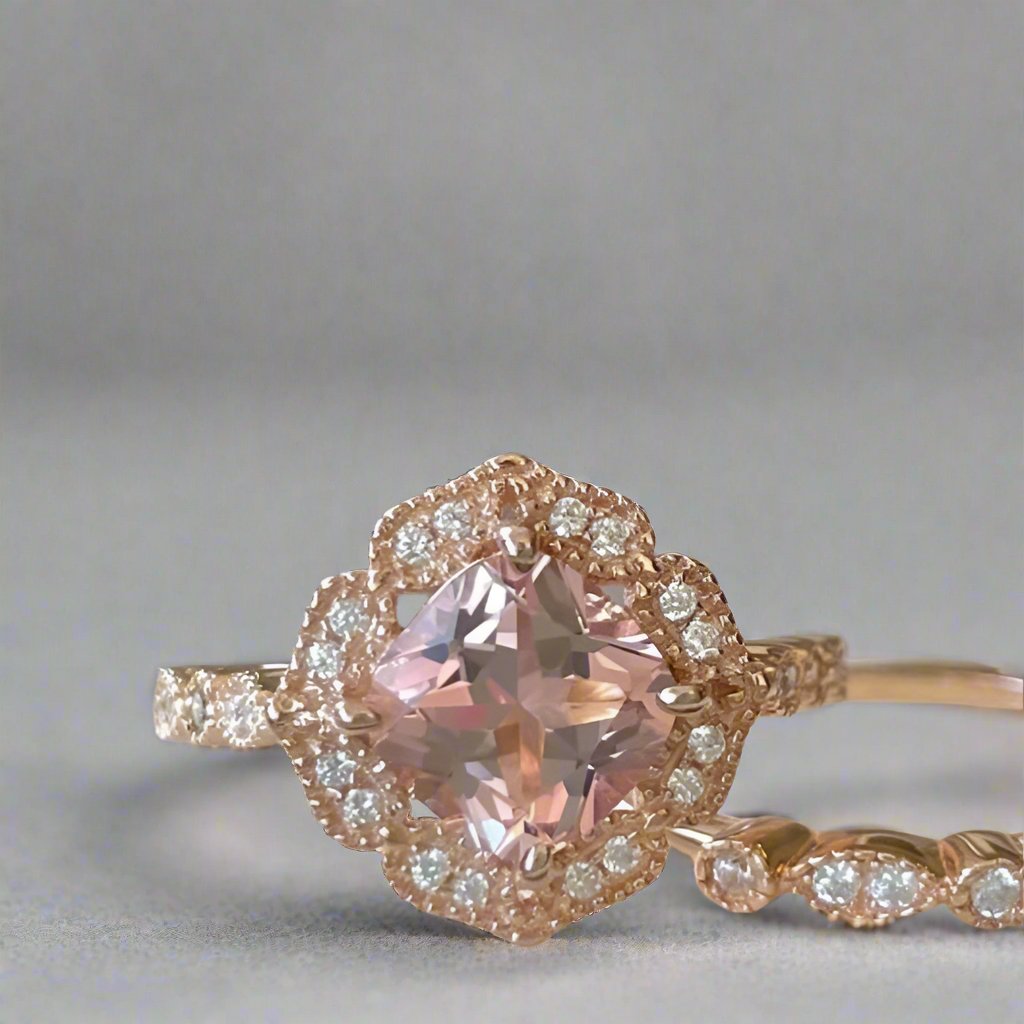 Princess Cut Morganite Ring 18K Rose Gold - djoyr
