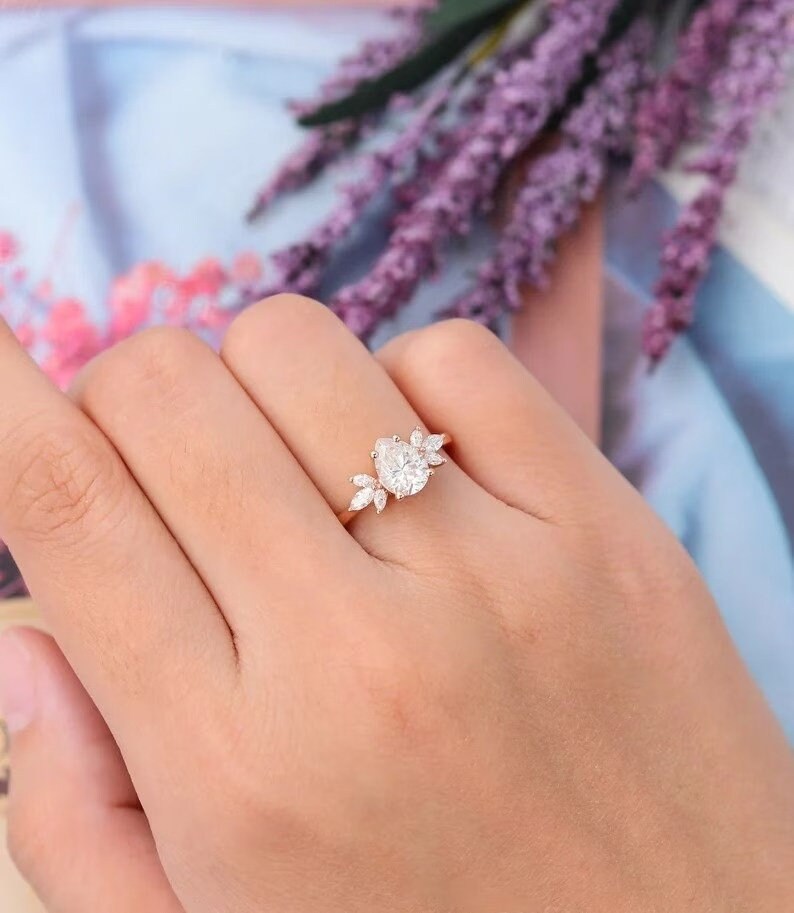 Moissanite Starlit Quill Pear Cut Ring