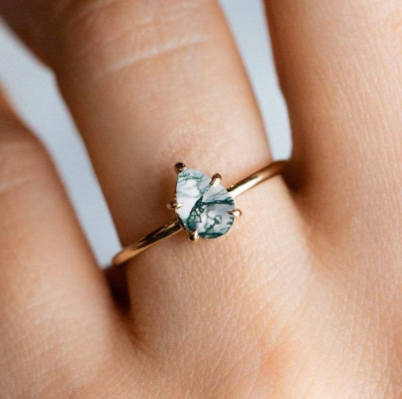 Moss Agate Pear Cut Ring - djoyr