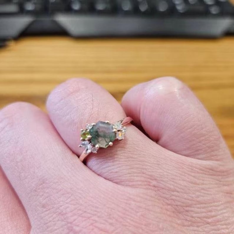 Moss Agate Flapper Ring