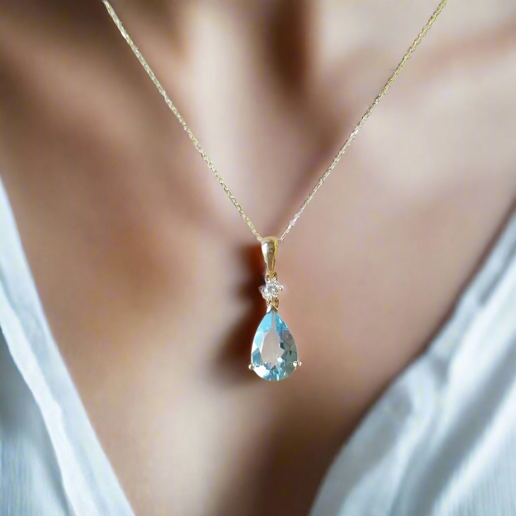 Aquamarine Tear drop Necklace - djoyr