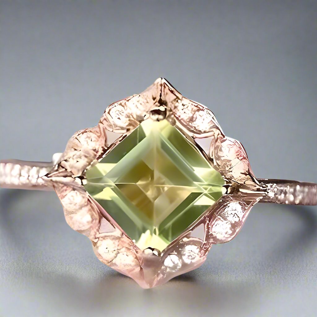 Princess Cut Peridot Ring 18K Rose Gold - djoyr