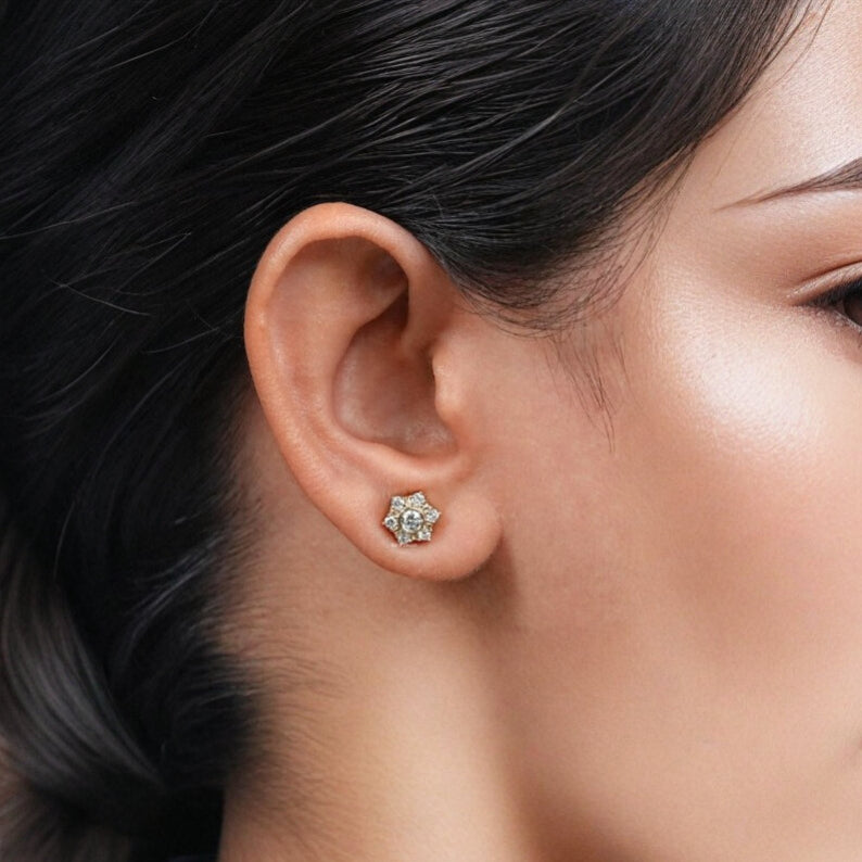 Minimalist lab-grown diamond stud earrings featuring round brilliant-cut diamonds, 0.60 TCW, available in EF/VS clarity, with screw-back closure for secure and elegant wear