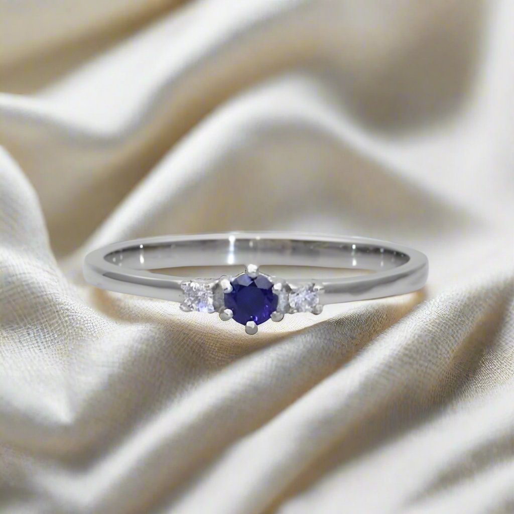 Lab Blue Sapphire Three-Stone Ring - djoyr