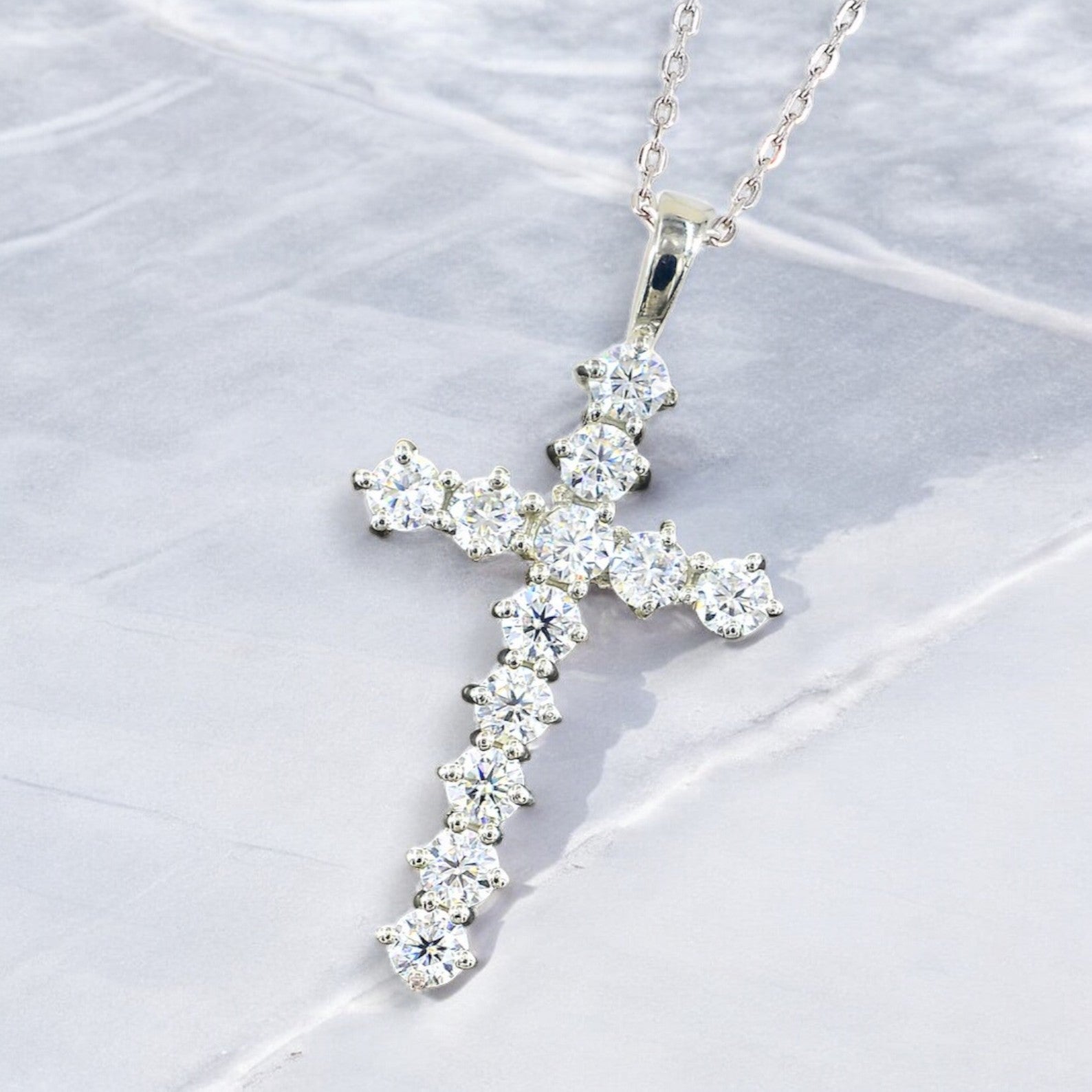 Round cut Lab Diamond Cross Pendant - djoyr
