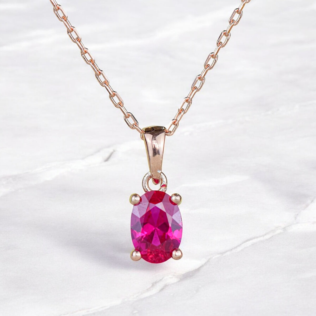 Oval cut Lab Ruby Necklace