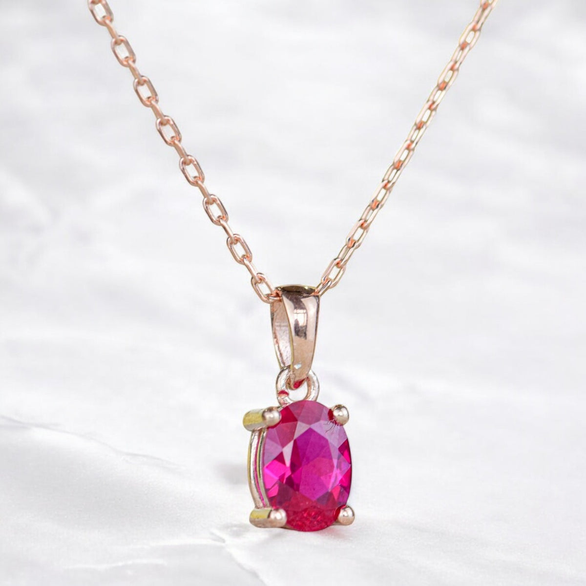 Oval cut Lab Ruby Necklace