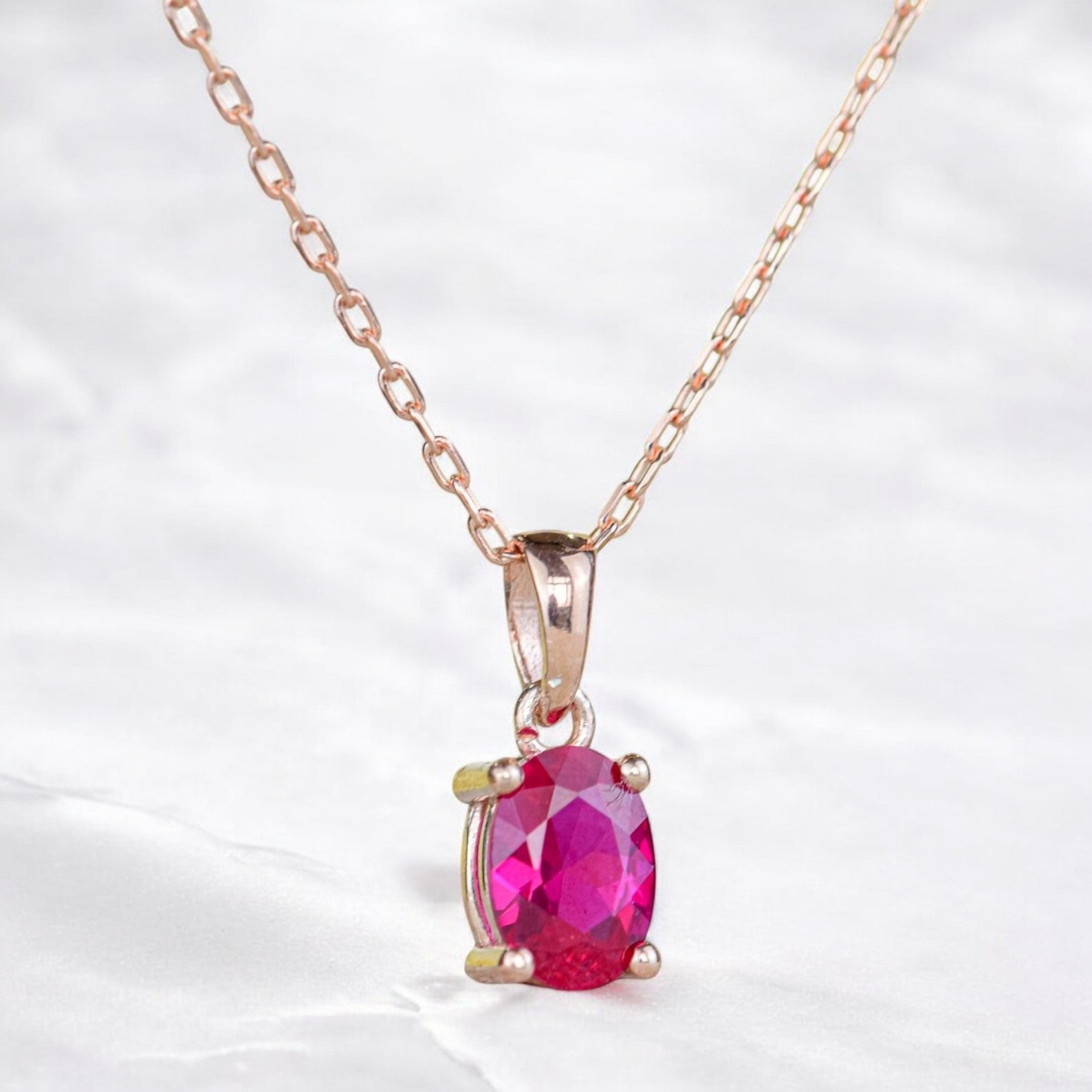 Oval cut Lab Ruby Necklace - djoyr