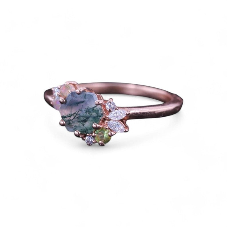 Moss Agate Flapper Ring - djoyr