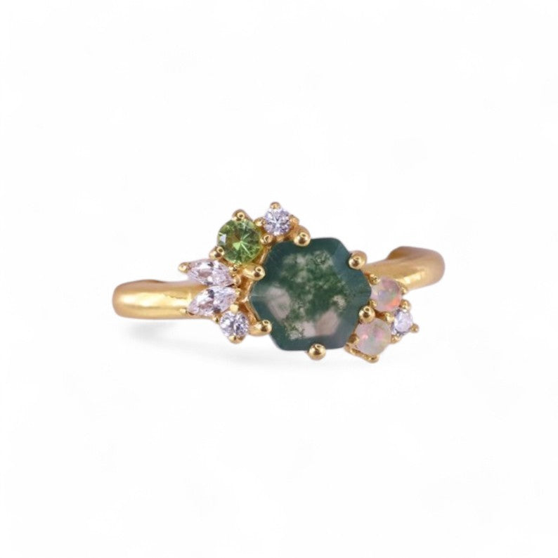 Moss Agate Flapper Ring - djoyr