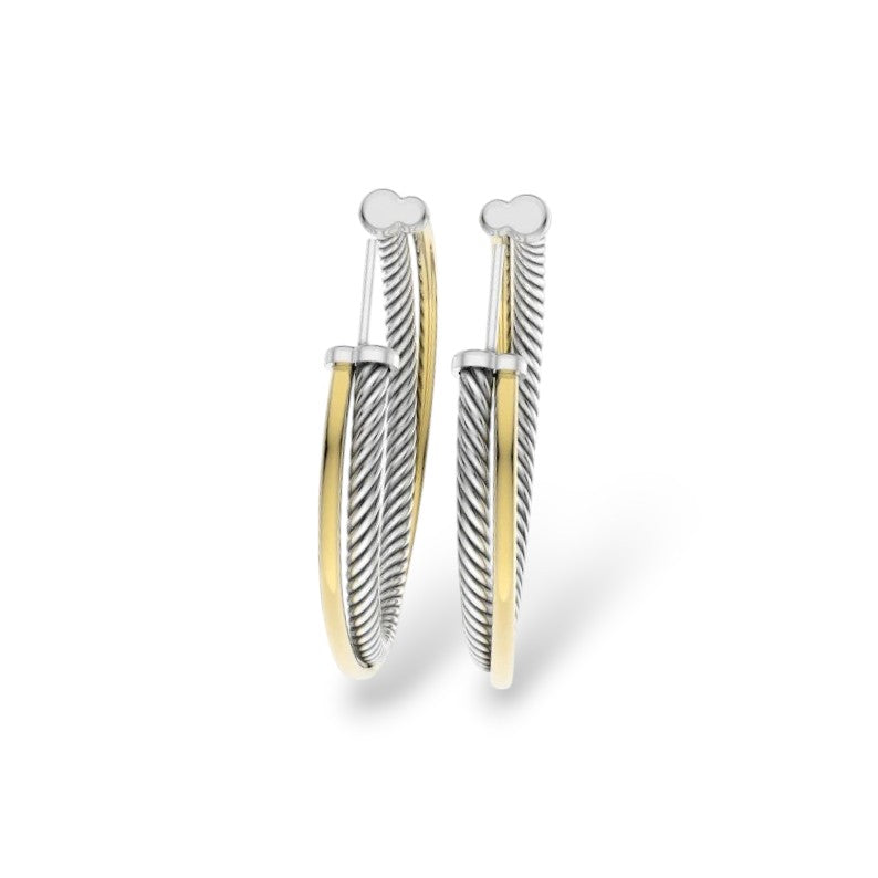 Crossover Two-Tone Hoop Earrings in  Silver - djoyr