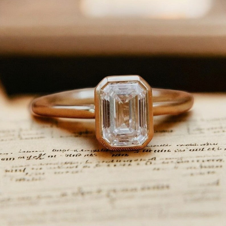 Emerald Cut Moissanite Engagement Ring