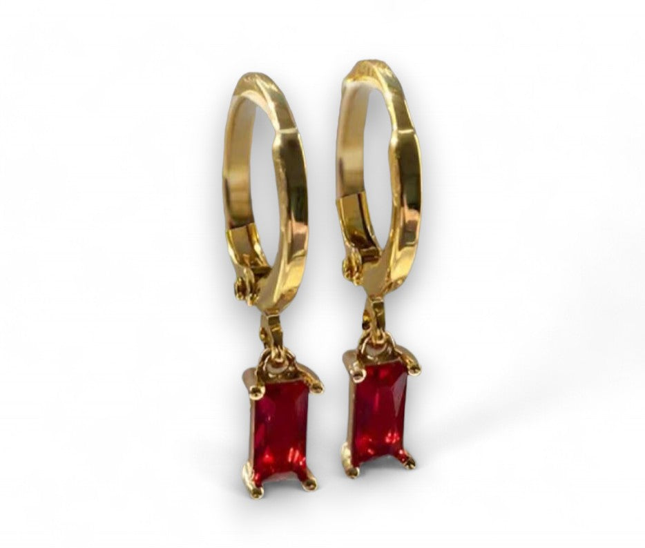 Lab Ruby Baguette Hoops