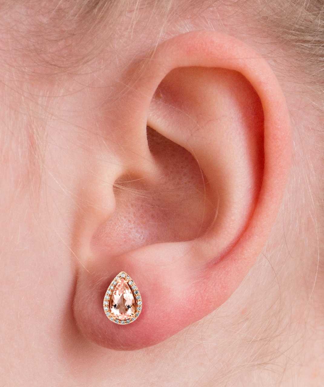 Morganite Pear halo Studs