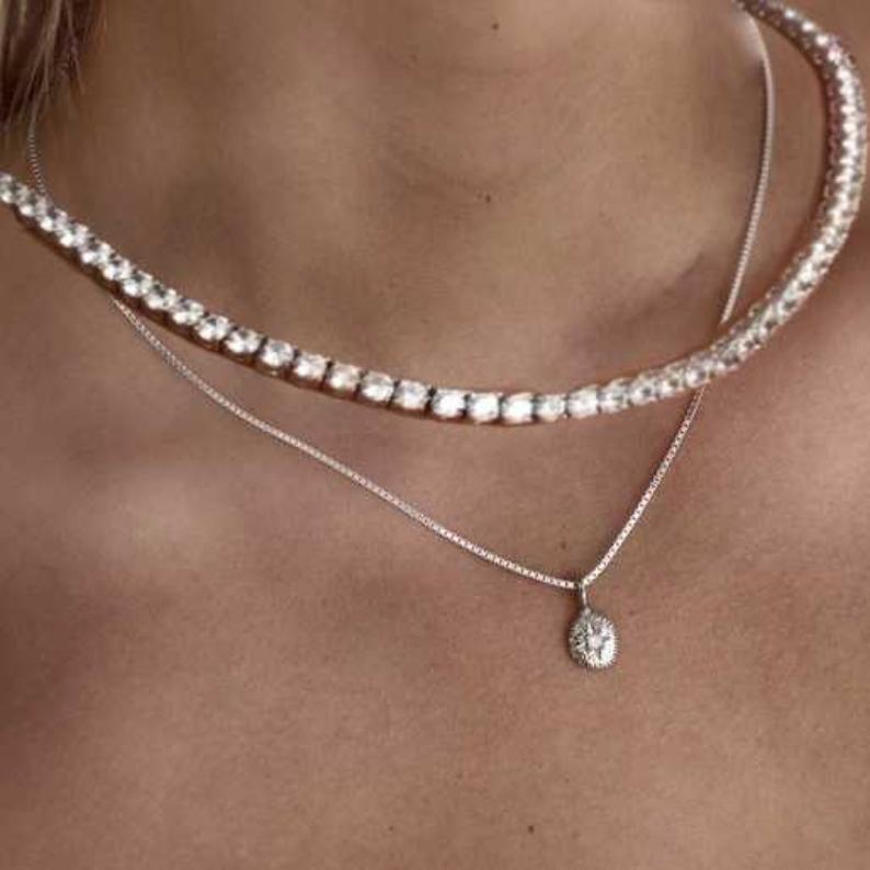 Round Moissanite Tennis Necklace in 925 Sterling Silver - djoyr