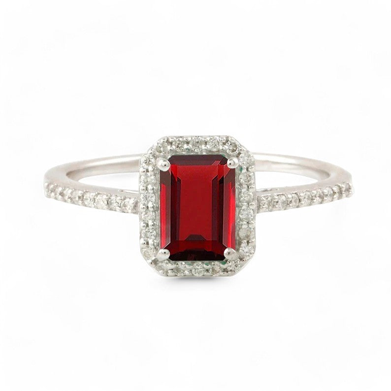Garnet Halo Emerald Cut Ring - djoyr
