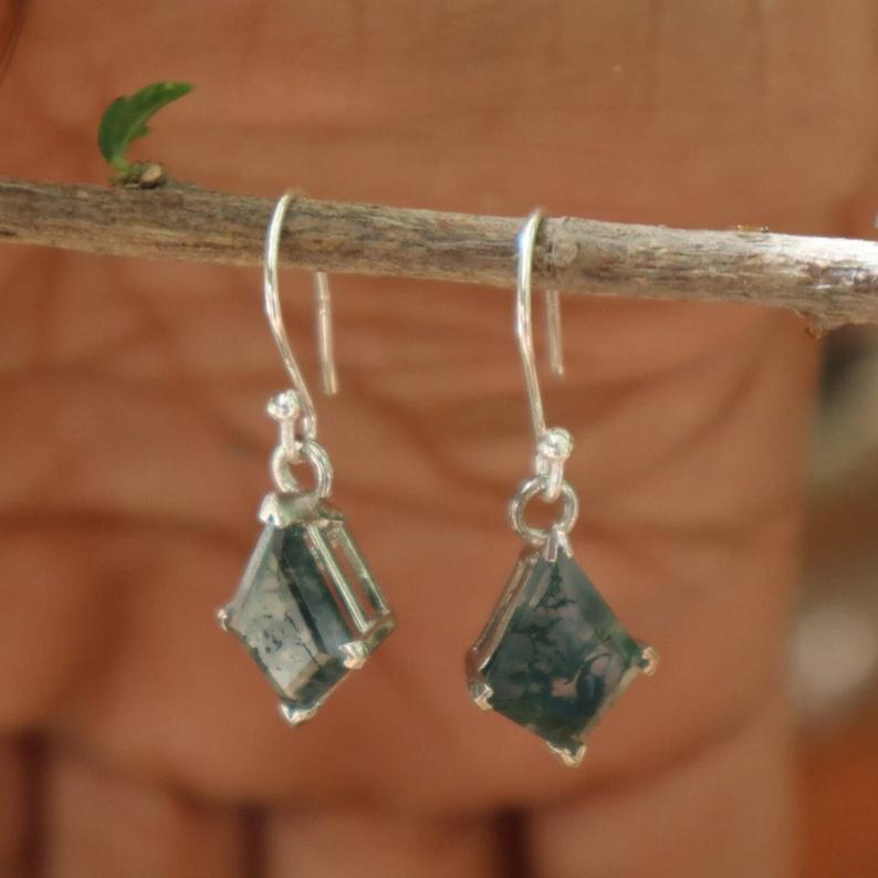 Delta Moss Agate Silver Earrings