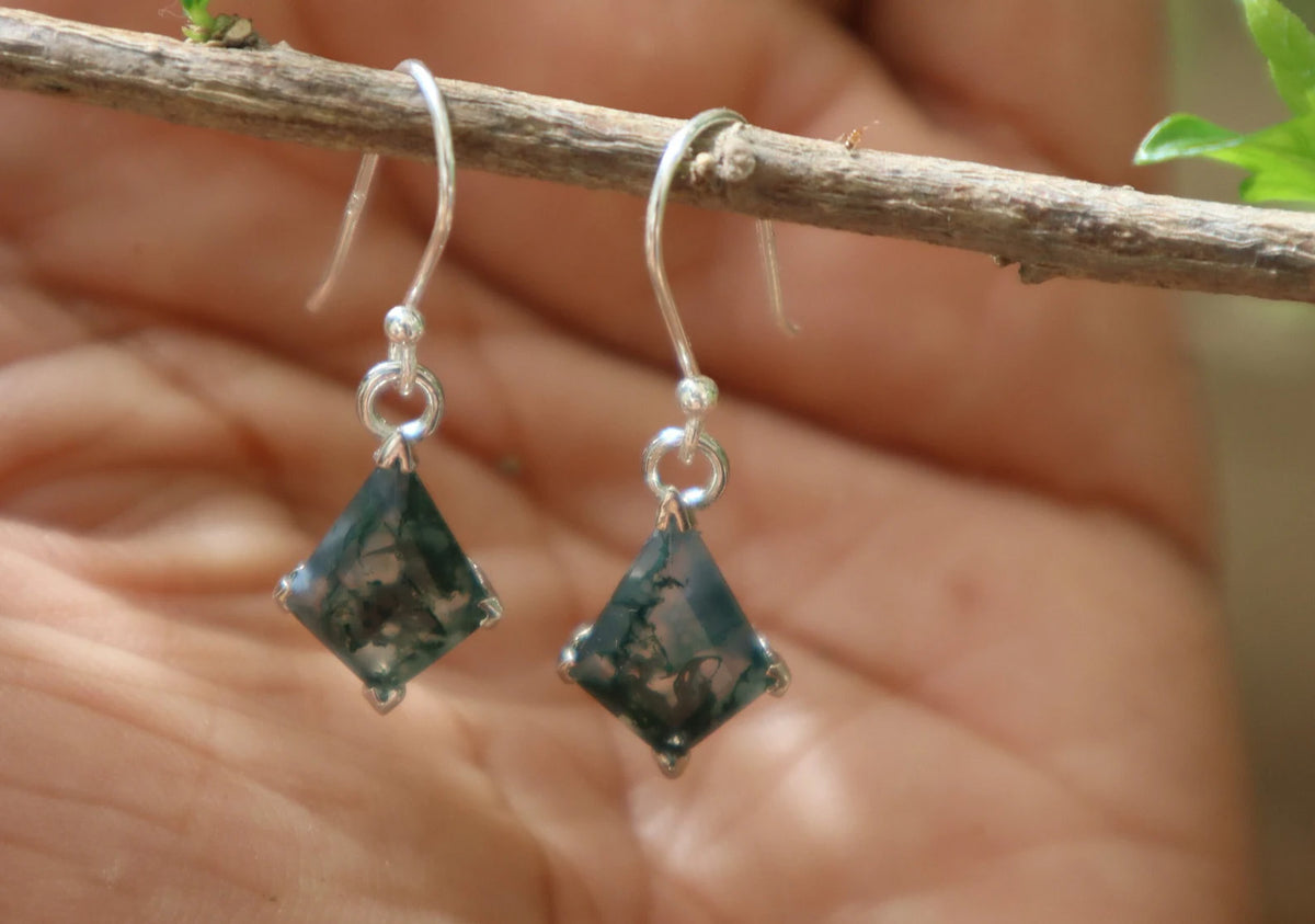 Delta Moss Agate Silver Earrings