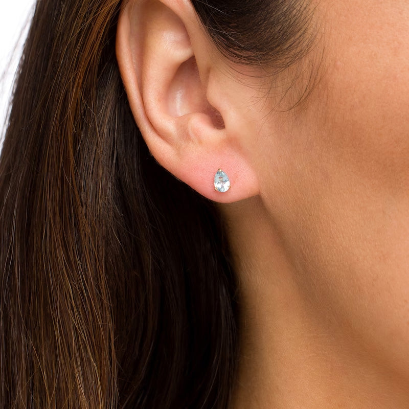 Pear Natural Aquamarine Studs 14K Yellow Gold Vermeil Earrings - djoyr