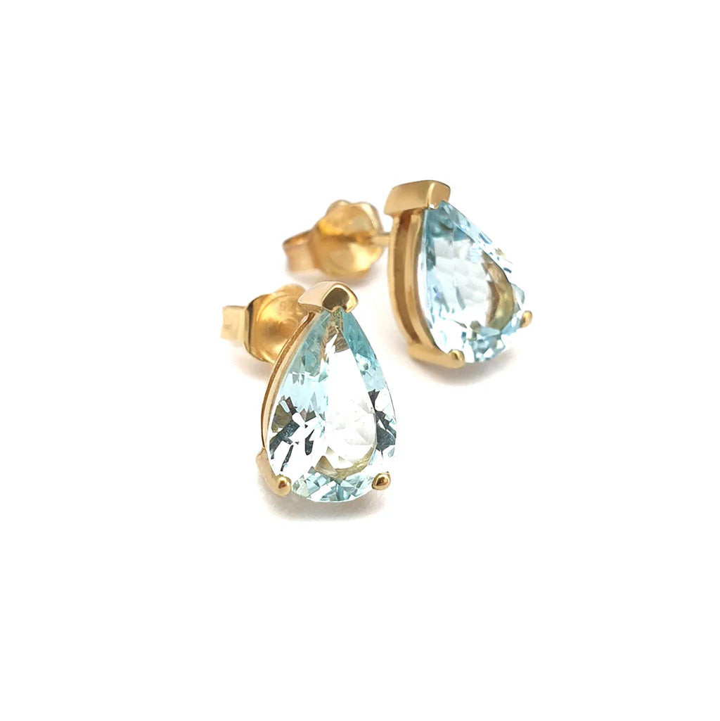 Pear Natural Aquamarine Studs Earrings