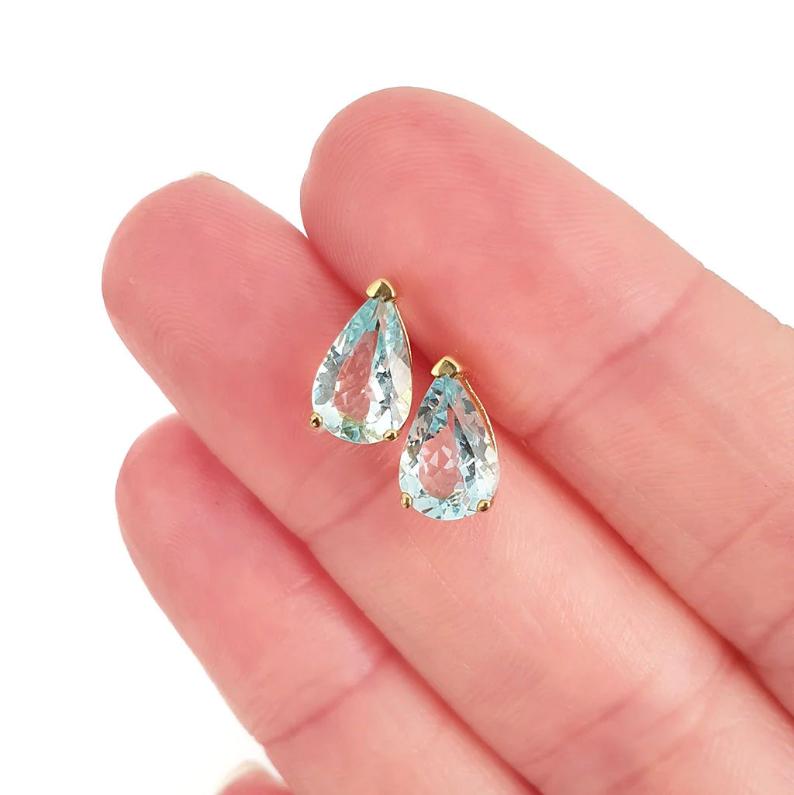 Pear Natural Aquamarine Studs Earrings