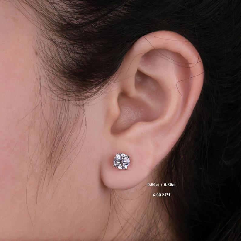 Moissanite Solitaire Stud Earrings Skew backs