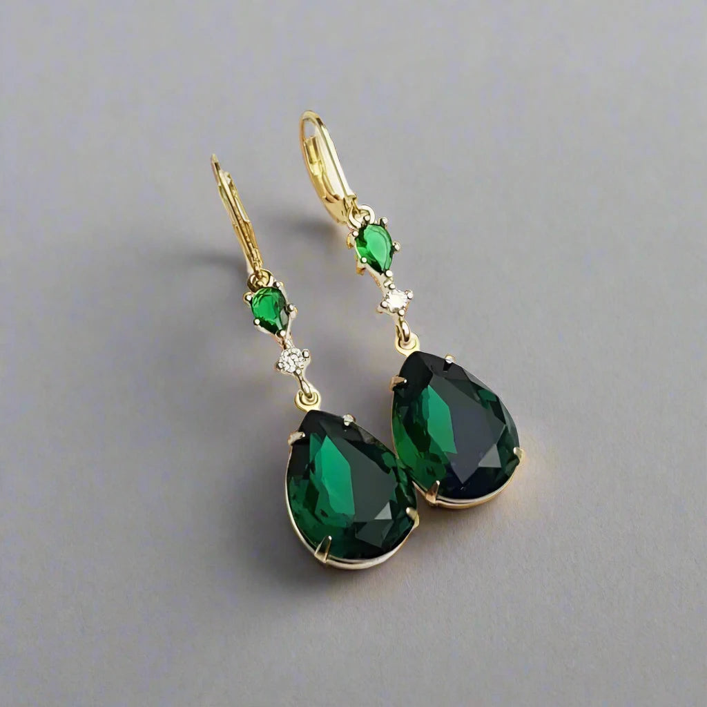 Lab Grown Emerald Drop Dangle Earrings in Gold Vermiel - djoyr