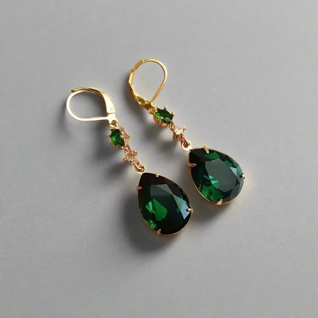 Lab Grown Emerald Drop Dangle Earrings in Gold Vermiel - djoyr