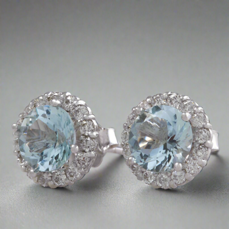 Aquamarine Halo Studs - djoyr