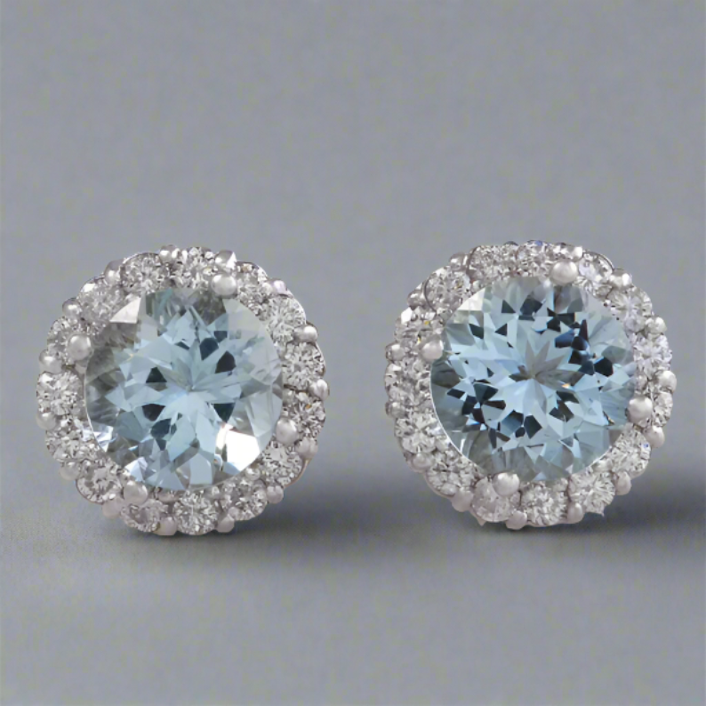 Aquamarine Halo Studs - djoyr