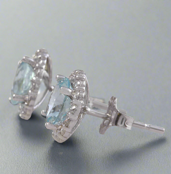 Aquamarine Halo Studs - djoyr