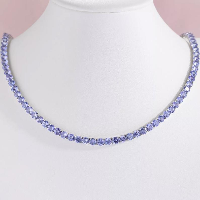 Round Tanzanite Tennis Necklace in Silver