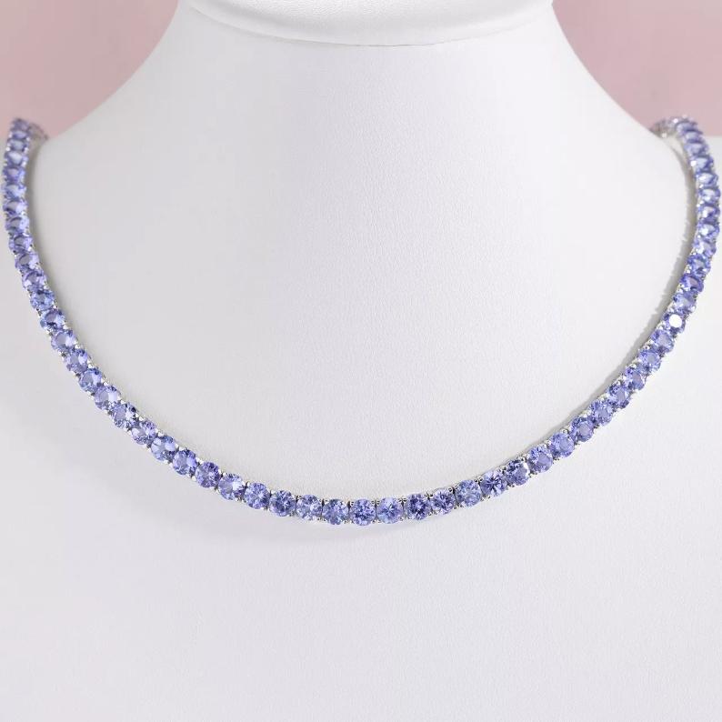 Round Tanzanite Tennis Necklace in Silver - djoyr