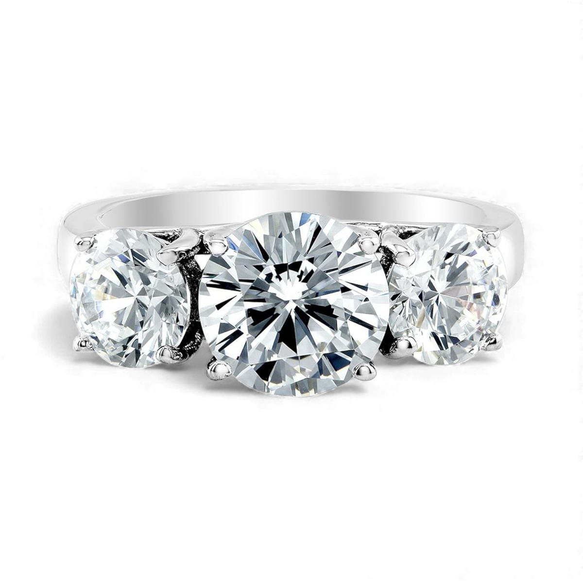 Three-Stone Natural Diamond Ring – 6 mm Center with 4 mm Sides, 14K Solid Gold (SI–G/H Minimum)