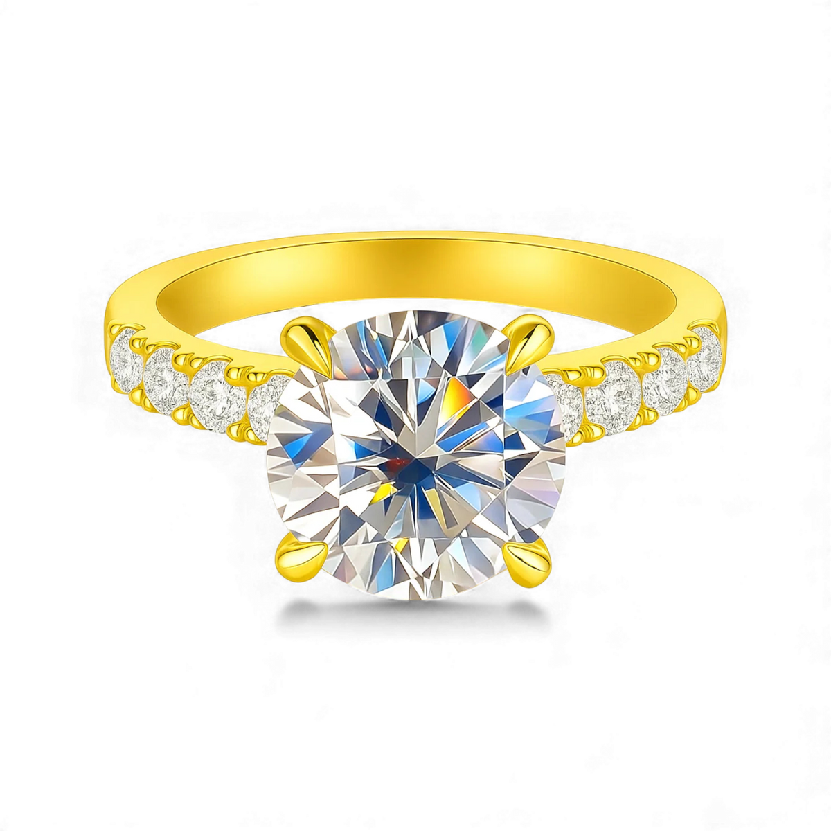 Round Cut Lab Diamond Solitaire Engagement Ring with Side Accents