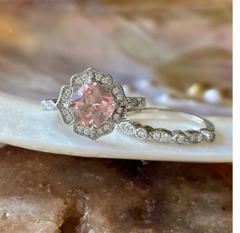 Vintage Natural Morganite Rings Set - djoyr