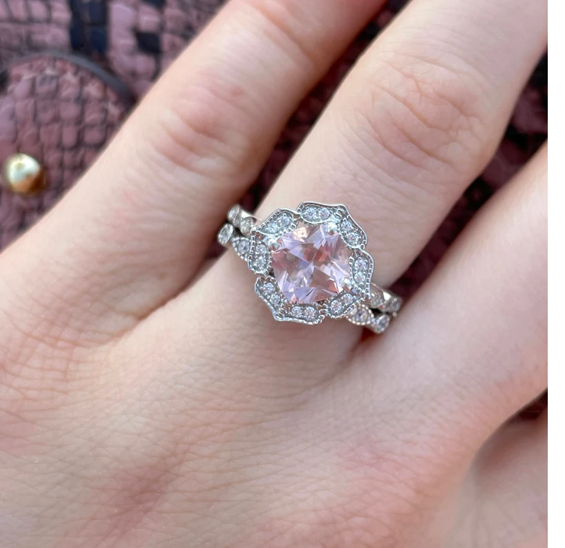 Vintage Natural Morganite Rings Set - djoyr
